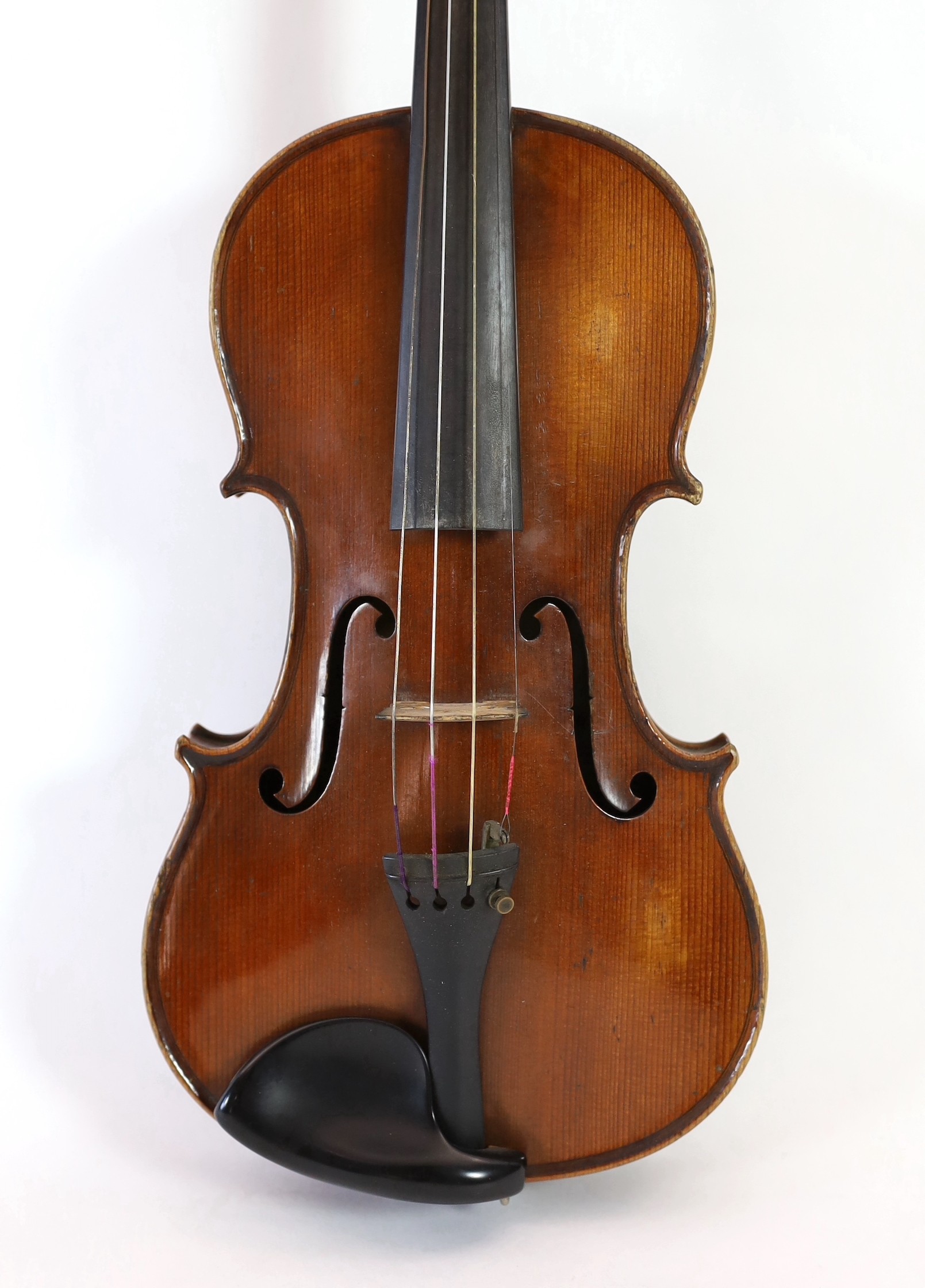 A violin, labelled Leandro Bisiach della Scuola Cremonese fece in Milano 1898, Piazzo del Duomo, length of back 35.6 cm (14in.) cased